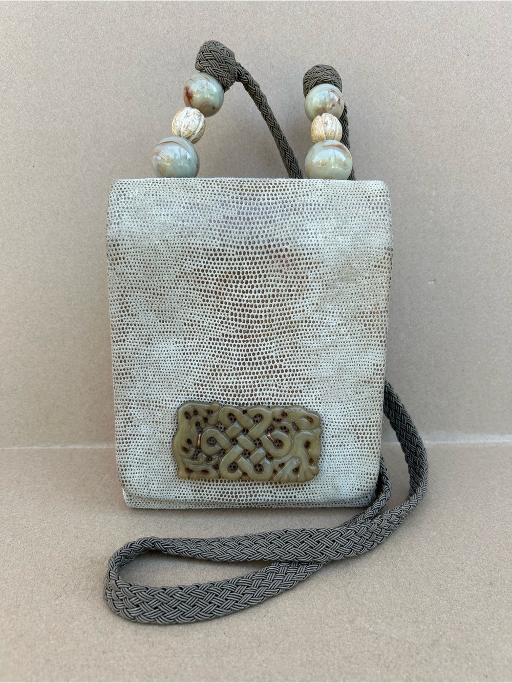 Rafael Sanchez Vintage Snakeskin Jade Beaded Crossbody Bag Statement Minaudiere
